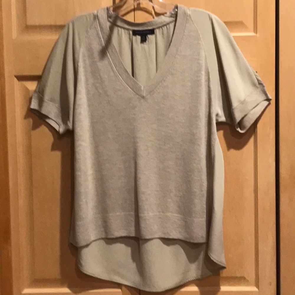 Banana Republic Tan Asymmetrical Linen Blouse with Cuffed Sleeves
